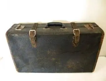 Valise en cuir noir vintage des années 1930