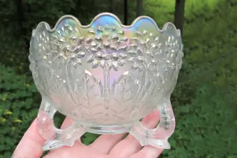 Antique Fenton Fenton's Flowers White Carnival Glass Nut Bowl