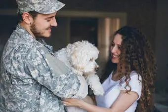 Người lính và cô gái với con chó