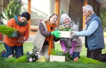 Foto van senior vriende wat tuinmaak