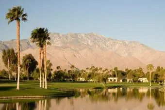 Palm Springs, Kaliforniya'da bir golf sahasındaki evler