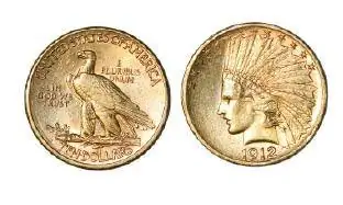 Đồng xu vàng 10 đô la đầu đại bàng Ấn Độ 1912D