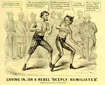 Abraham Lincoln vencendo Jefferson Davis em uma luta de boxe