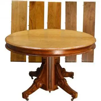 Round Victorian Burl Walnut Dining Rooj