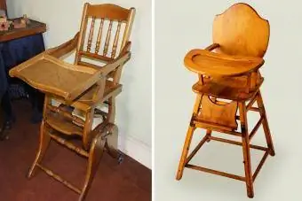 antikke vintage høystoler i tre